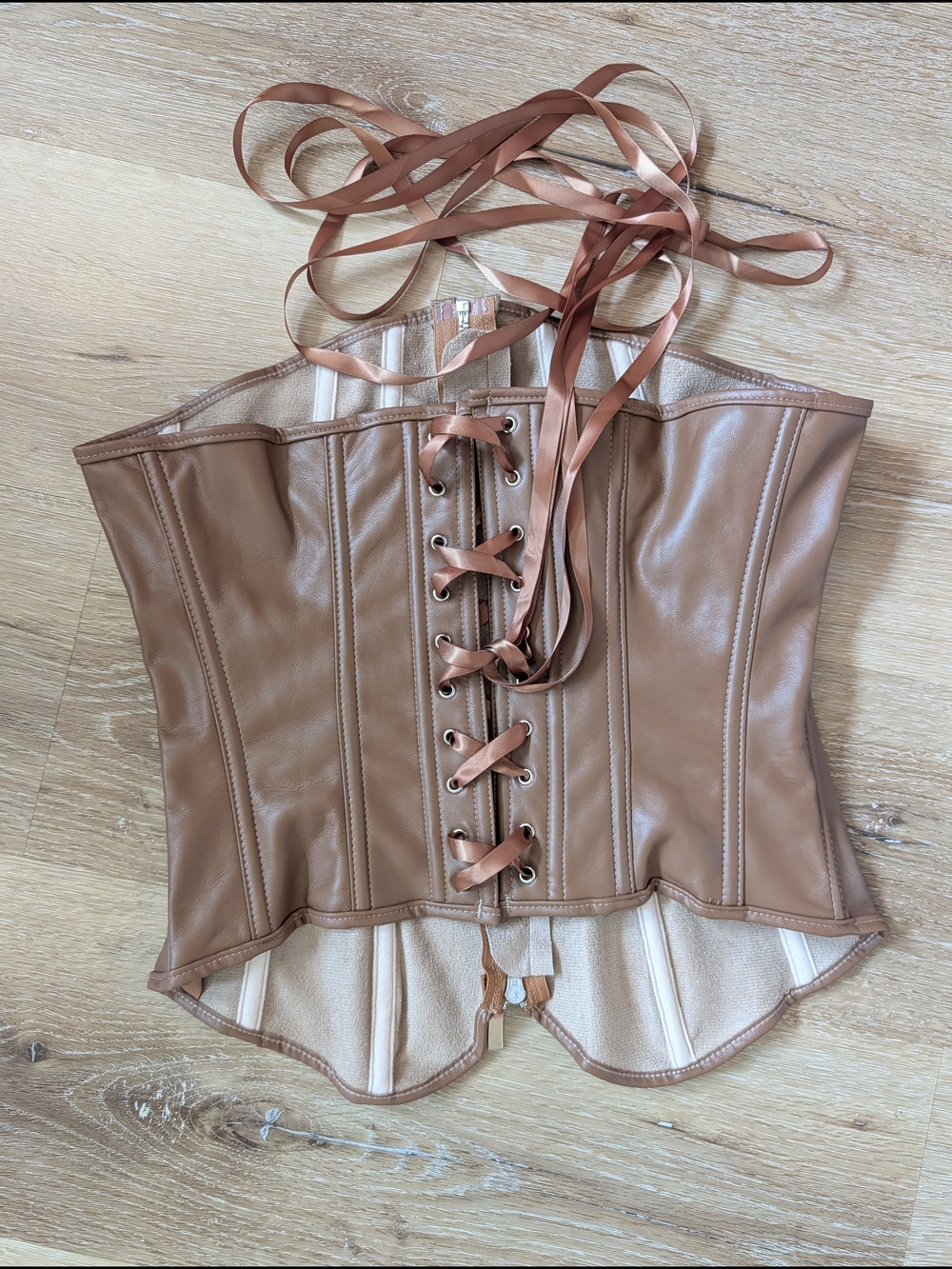 Amazon Tan Faux Leather Lace-Up Corset Top